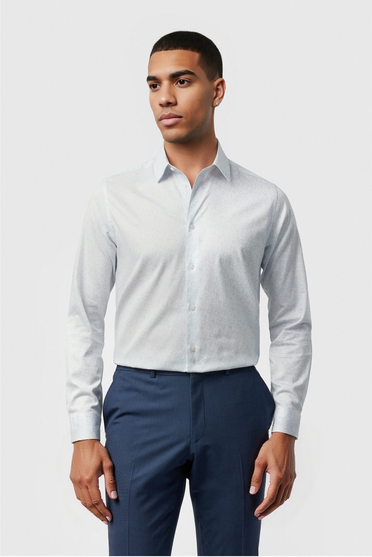 Fashion Light Blue Floral Jacquard Men's Shirt Main image