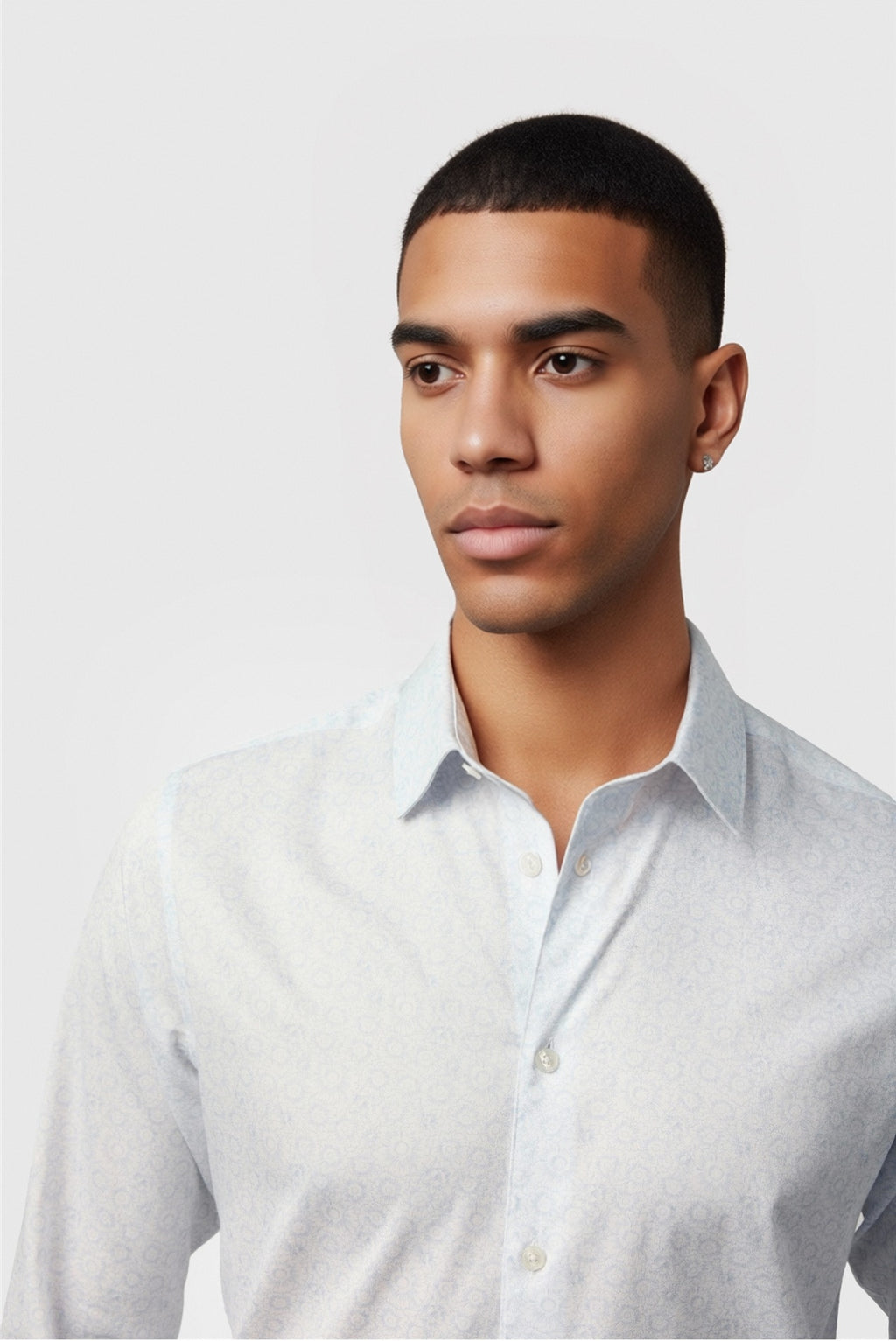 Fashion Light Blue Floral Jacquard Men's Shirt