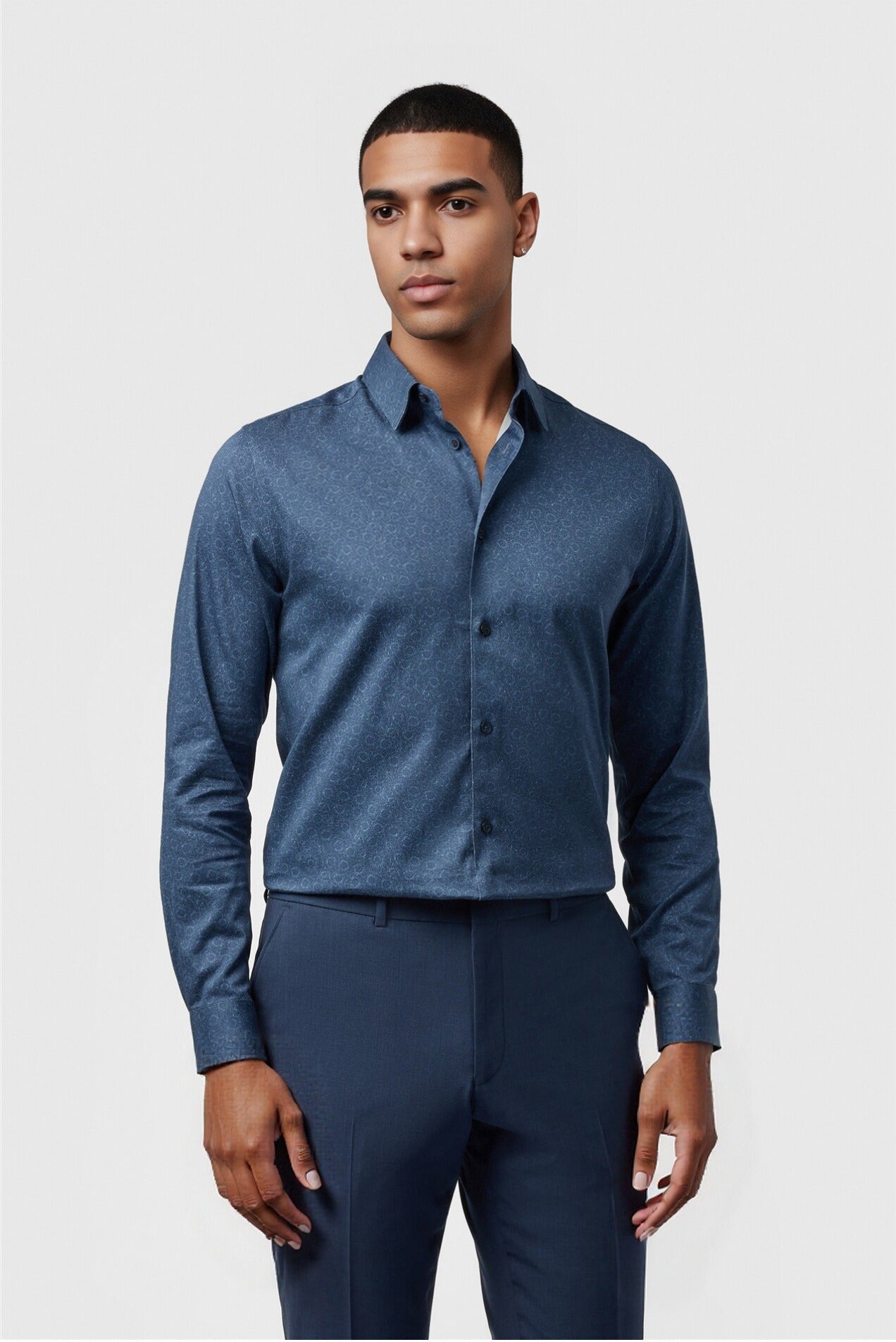 Navy Best Fitted Floral Jacquard Men's Shirt Main image
