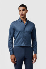 Navy Best Fitted Floral Jacquard Men's Shirt