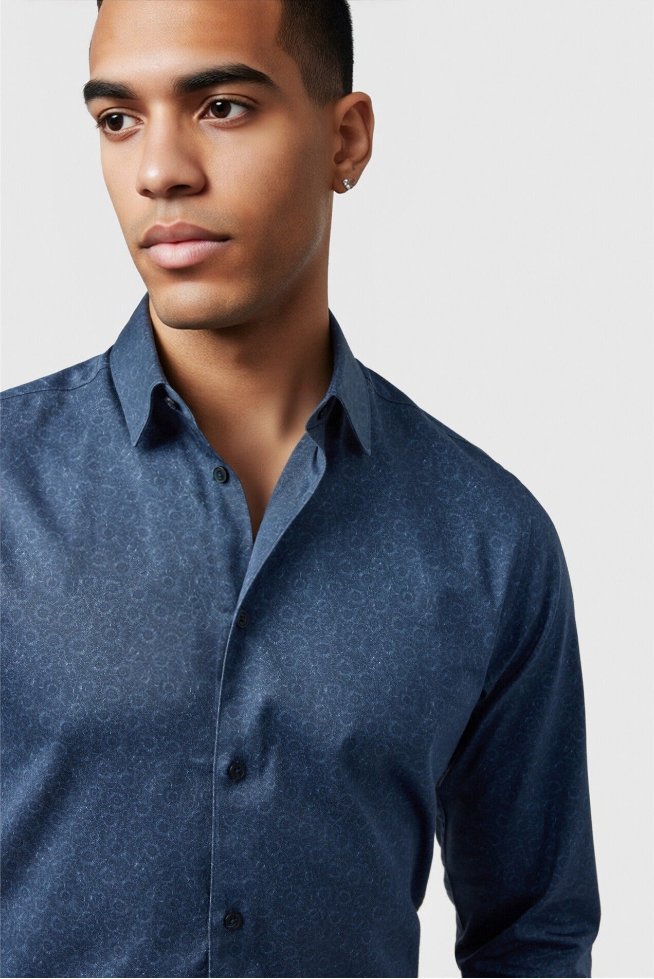 Navy Best Fitted Floral Jacquard Men's Shirt Secondary image