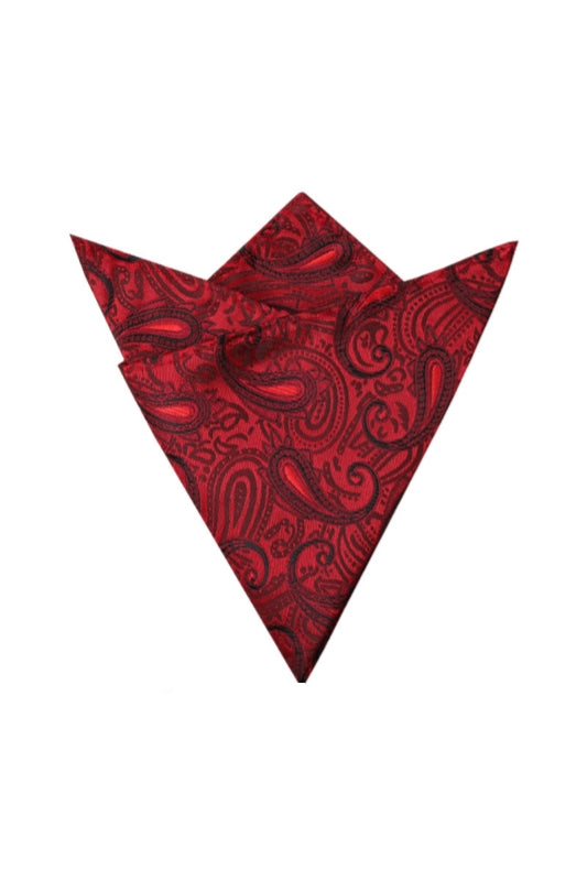 Red Black Paisley Jacquard Men's Pocket Square Main image