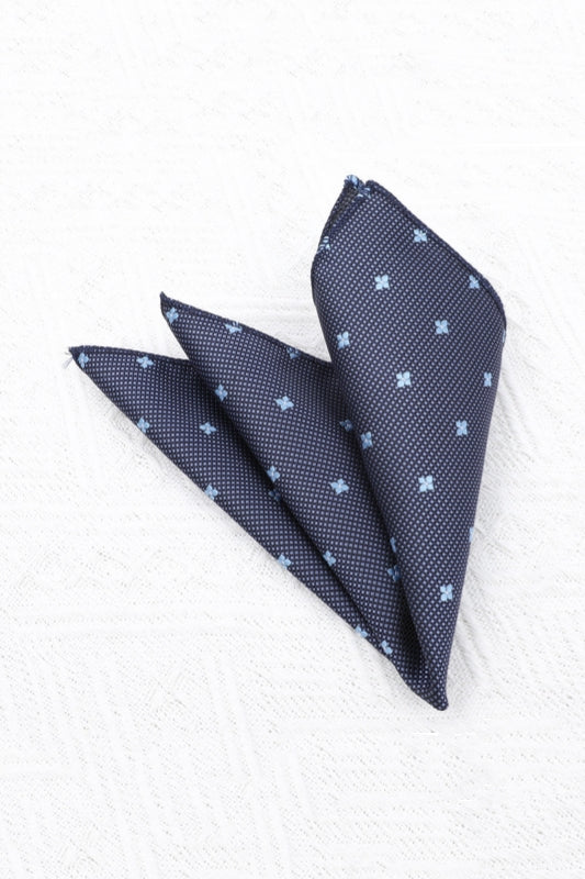 Navy Mini Light Blue Floral Textured Men's Pocket Square Main image