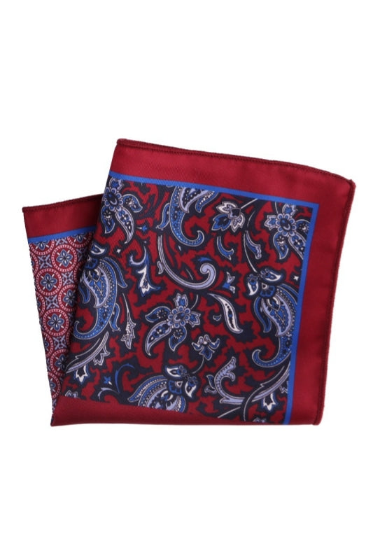 Burgundy Border Blue Paisley Double-Sided Men's Pocket Square Main image