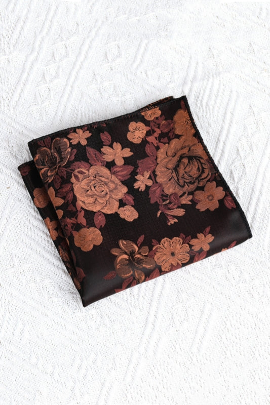 Brown Rose Floral Satin Men's Pocket Square Main image