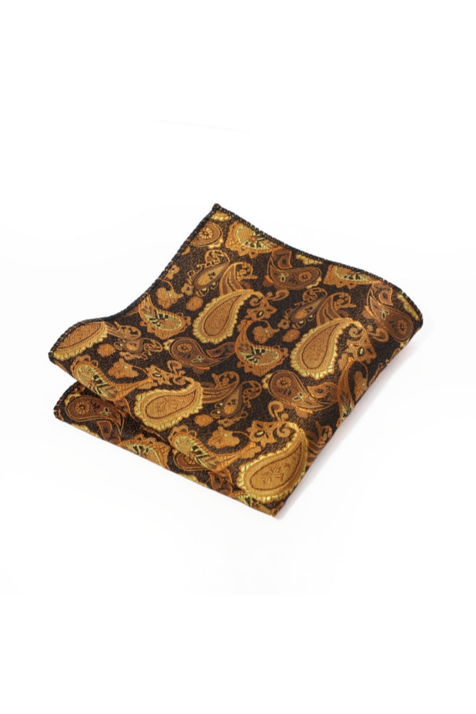 Brown Base Golden Paisley Jacquard Men's Pocket Square Main image