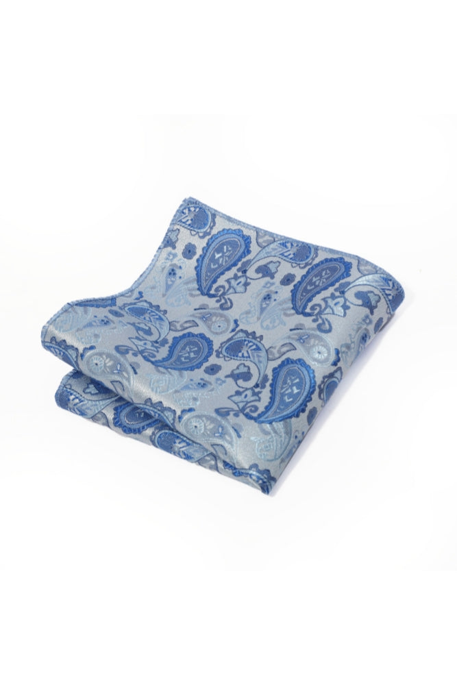 Silver Base Blue Paisley Jacquard Men's Pocket Square