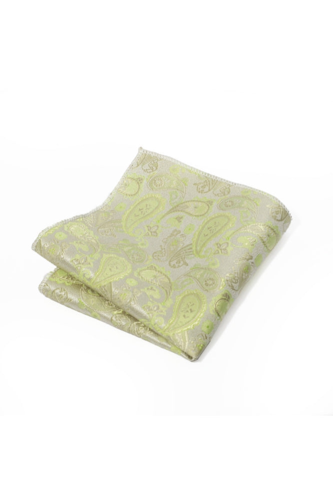 Ecru Base Pale Lime Green Paisley Jacquard Men's Pocket Square Main image