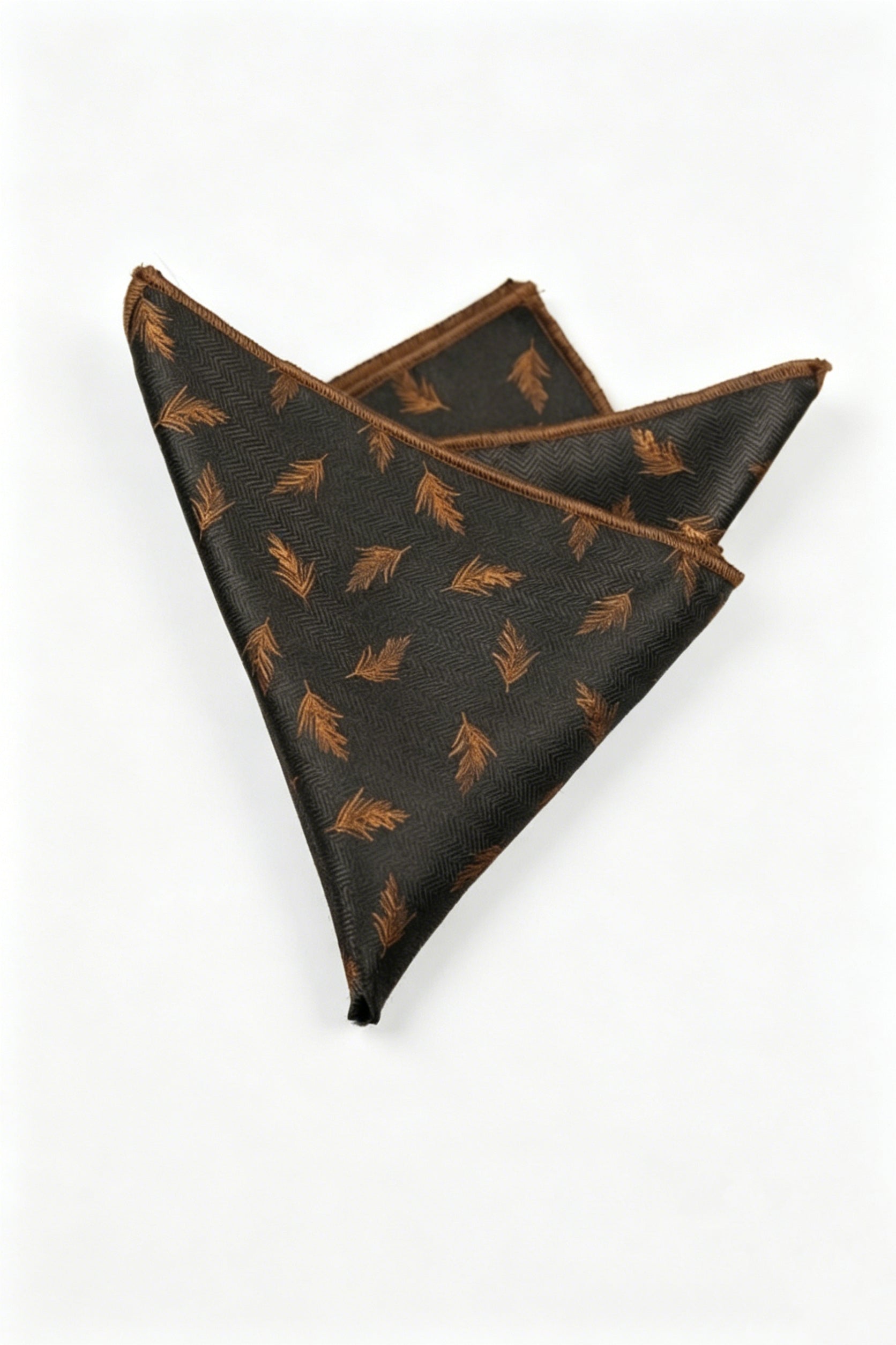 Charcoal Base Bronze Feather Jacquard Men's Pocket Square Main image