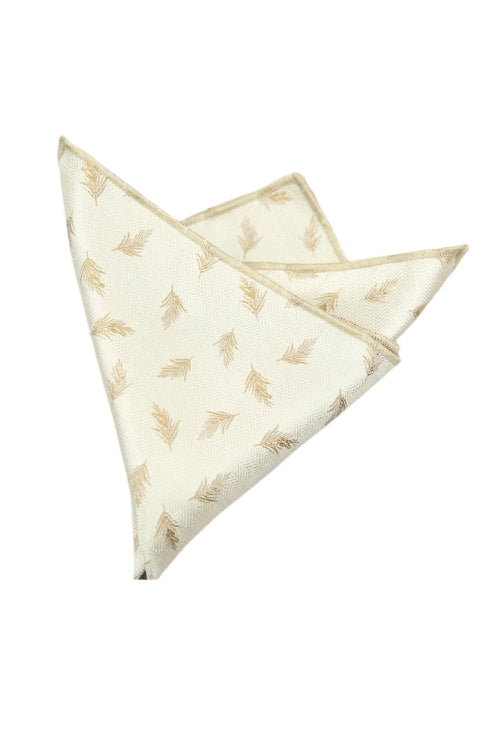 Cream White Base Light Gold Feather Jacquard Men's Pocket Square Main image
