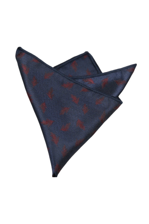 Navy Base Light Burgundy Feather Jacquard Men's Pocket Square Main image