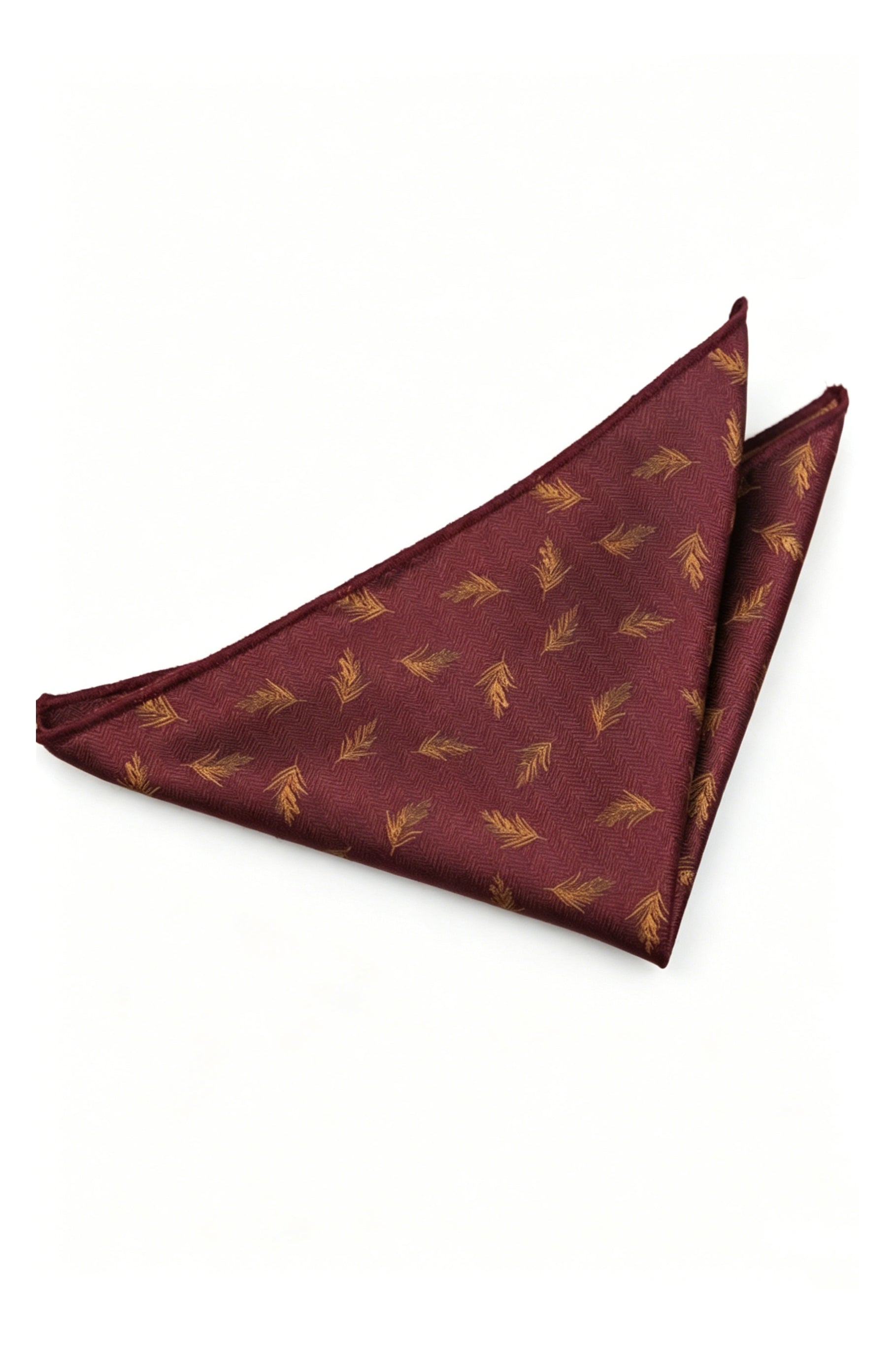 Burgundy Base Light Bronze Feather Jacquard Men's Pocket Square Main image