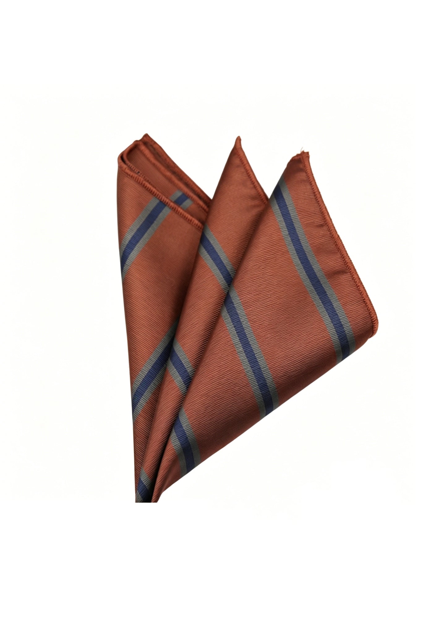 Terracotta Base Navy Gray Stripe Jacquard Pocket Square Main image