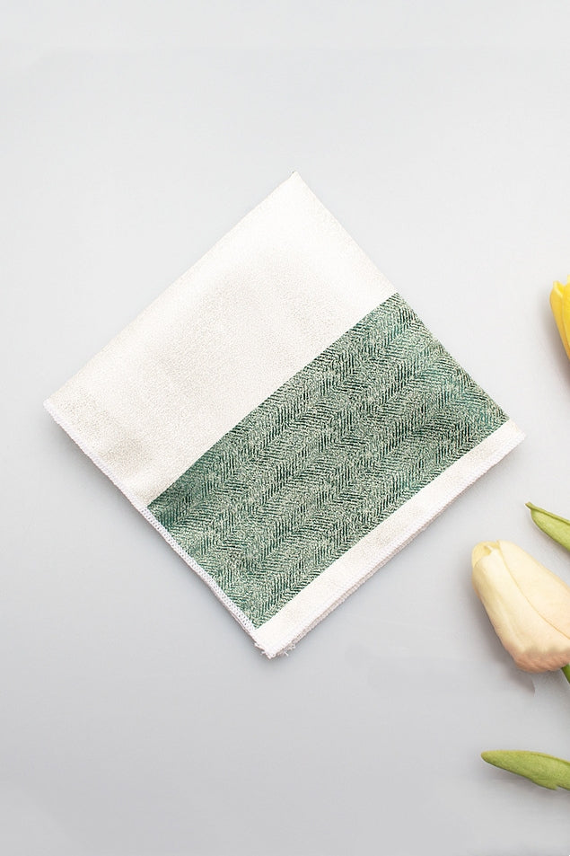 Cream Sage Green Block Jacquard Men's Pocket Square Main image