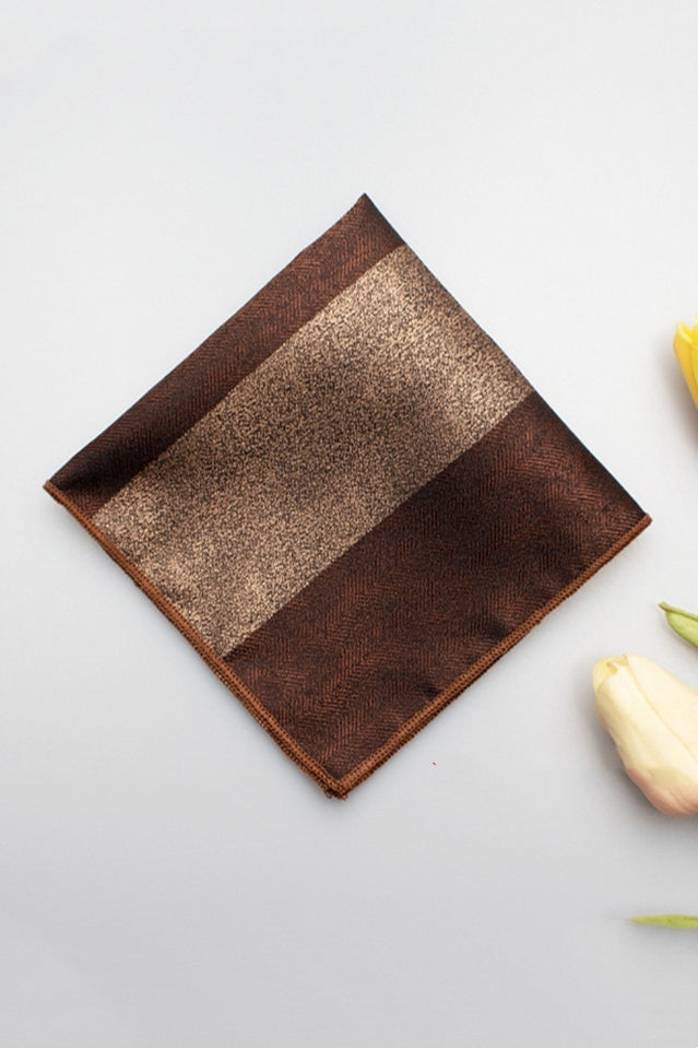 Chocolate Brown Bronze Block Jacquard Men's Pocket Square Main image