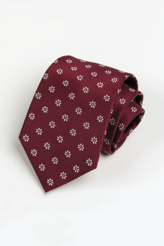 Burgundy White Tiny Floral Jacquard Tie Main image