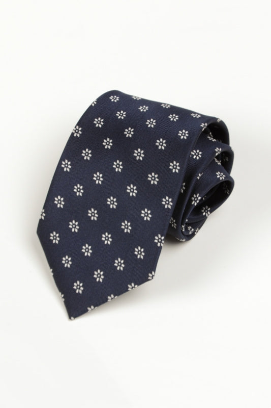 Navy Blue White Tiny Floral Jacquard Tie Main image