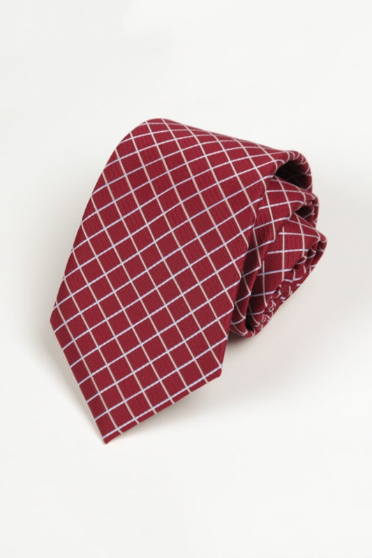 Burgundy White Plaid Men's Tie