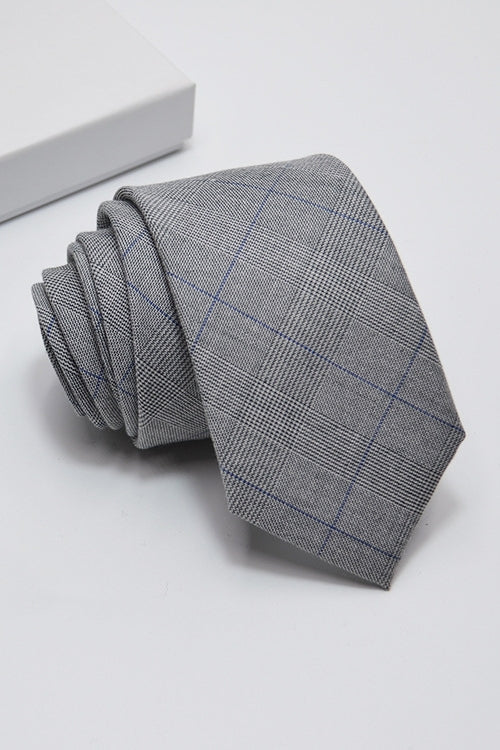 Light Gray Plaid Blue Line Formal Men Tie Main image