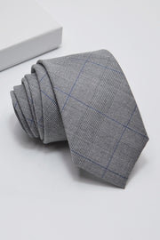 Light Gray Plaid Blue Line Formal Men Tie