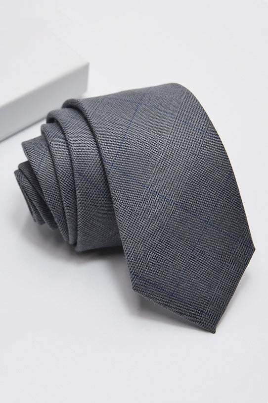 Dark Gray Plaid Blue Line Men's Tie Main image