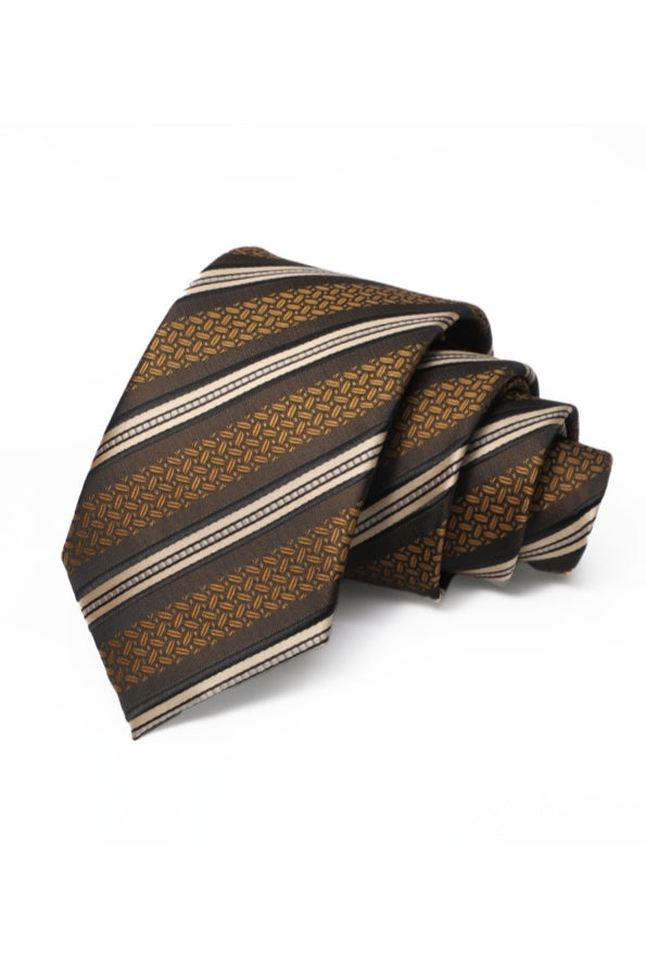 Deep Taupe Striped Jacquard Formal Tie For Men Main image