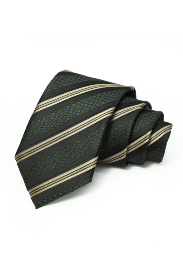 Dark Green Striped Jacquard Formal Tie For Men