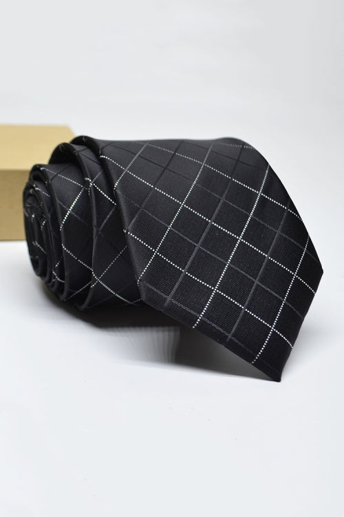 Modern Black Plaid Jacquard Men's Tie Main image