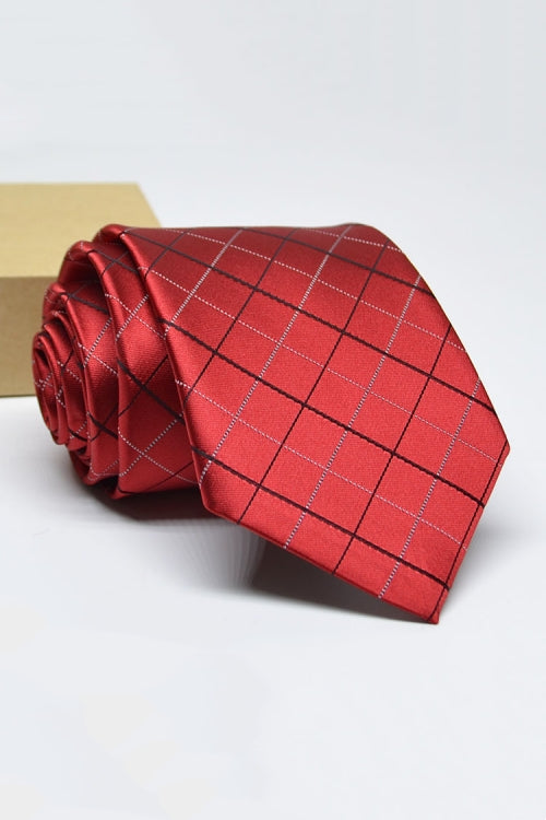 Chic Red Plaid Jacquard Men's Tie