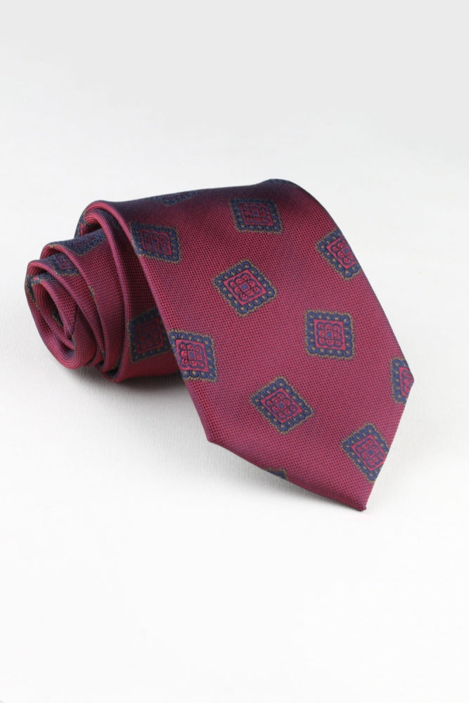 Vintage Burgundy Geometric Square Jacquard Men's Formal Tie Main image