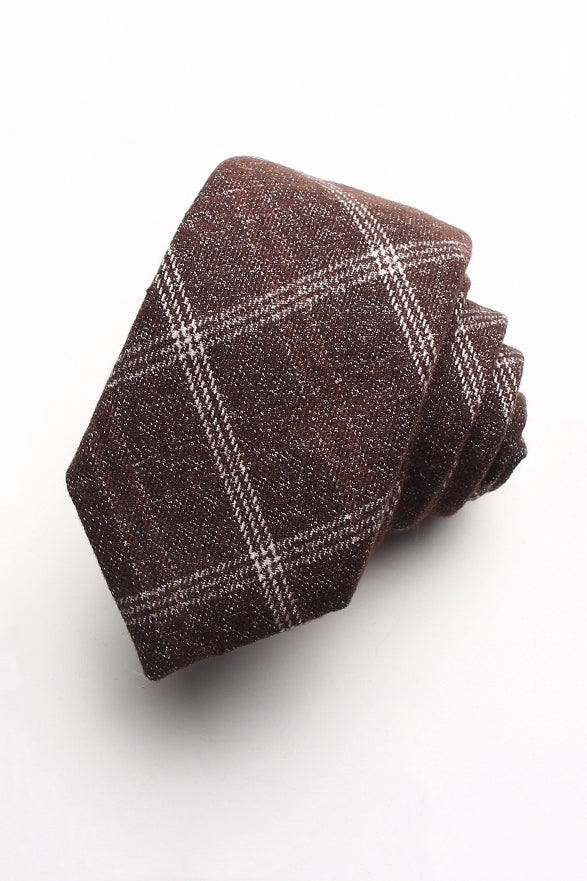 Brown Plaid Wool Texture Formal Tie Main image