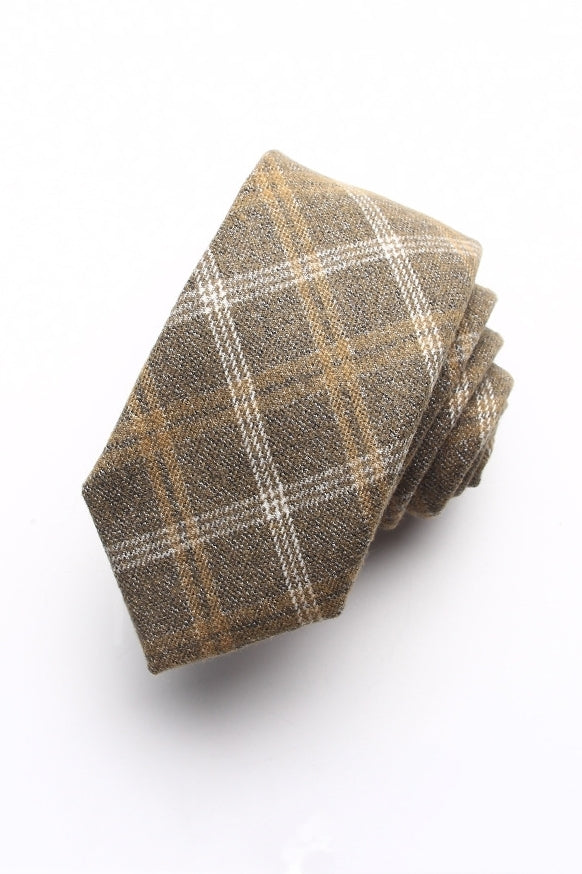 Khaki Plaid Wool Texture Formal Tie Main image