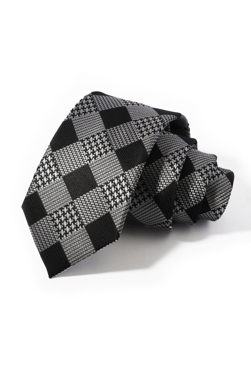 Black Gray Houndstooth Check Plaid Business Tie Main image