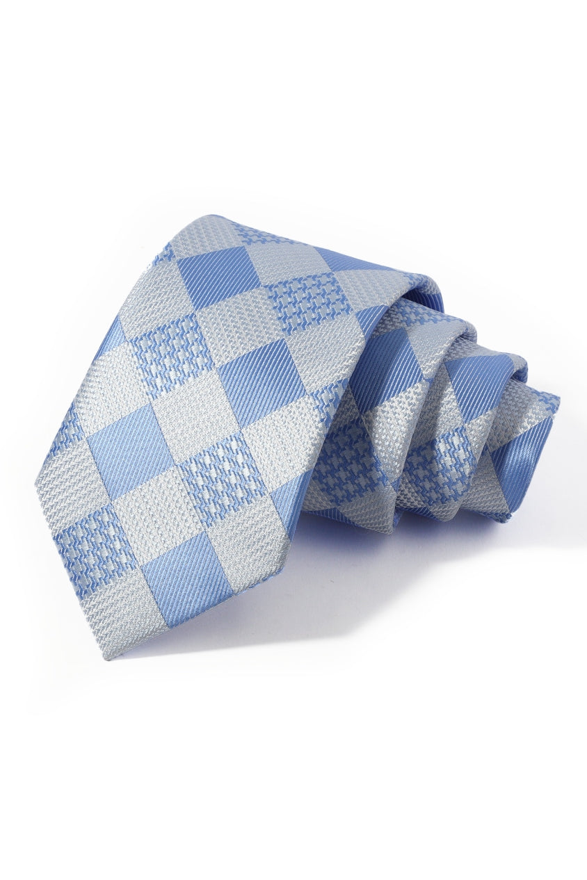 Sky Blue Silver Houndstooth Check Plaid Business Tie Main image