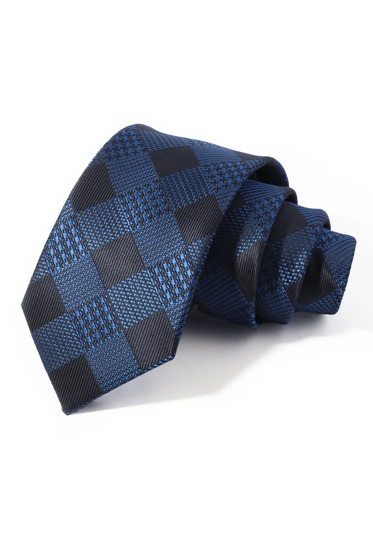 Dark Blue Black Houndstooth Check Plaid Business Tie Main image