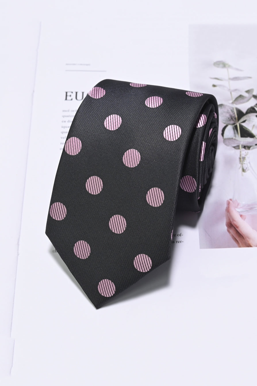 Charcoal Base Pink Striped Dot Jacquard Formal Men Ties Main image