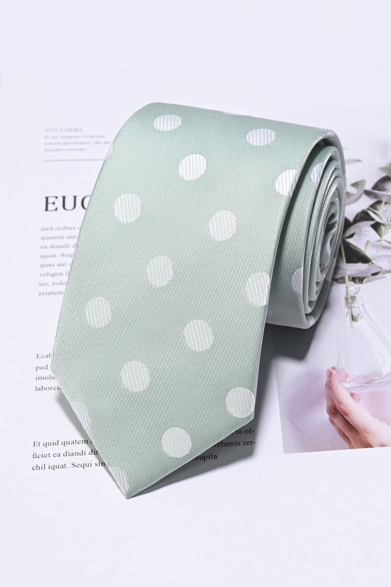 Sage Green Base White Striped Dot Jacquard Formal Men Ties