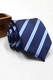 Navy Sky Blue White Stripe Men's Formal Tie