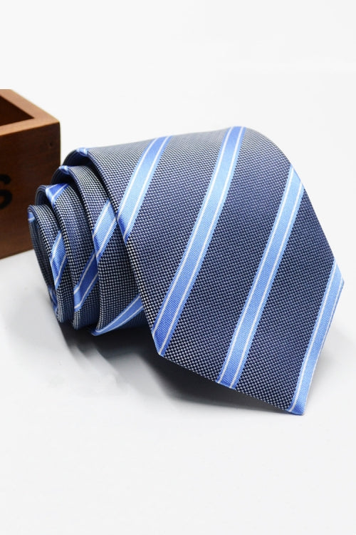 Blue-Gray Sky Blue White Stripe Men's Formal Tie Main image