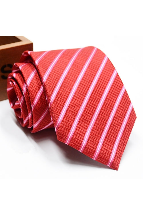 Bright Red Striped Formal Men Tie Main image