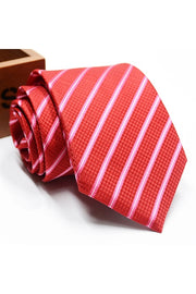Bright Red Striped Formal Men Tie