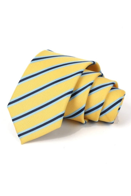 Yellow Navy Sky Blue Diagonal Stripe Men's Formal Tie Main image