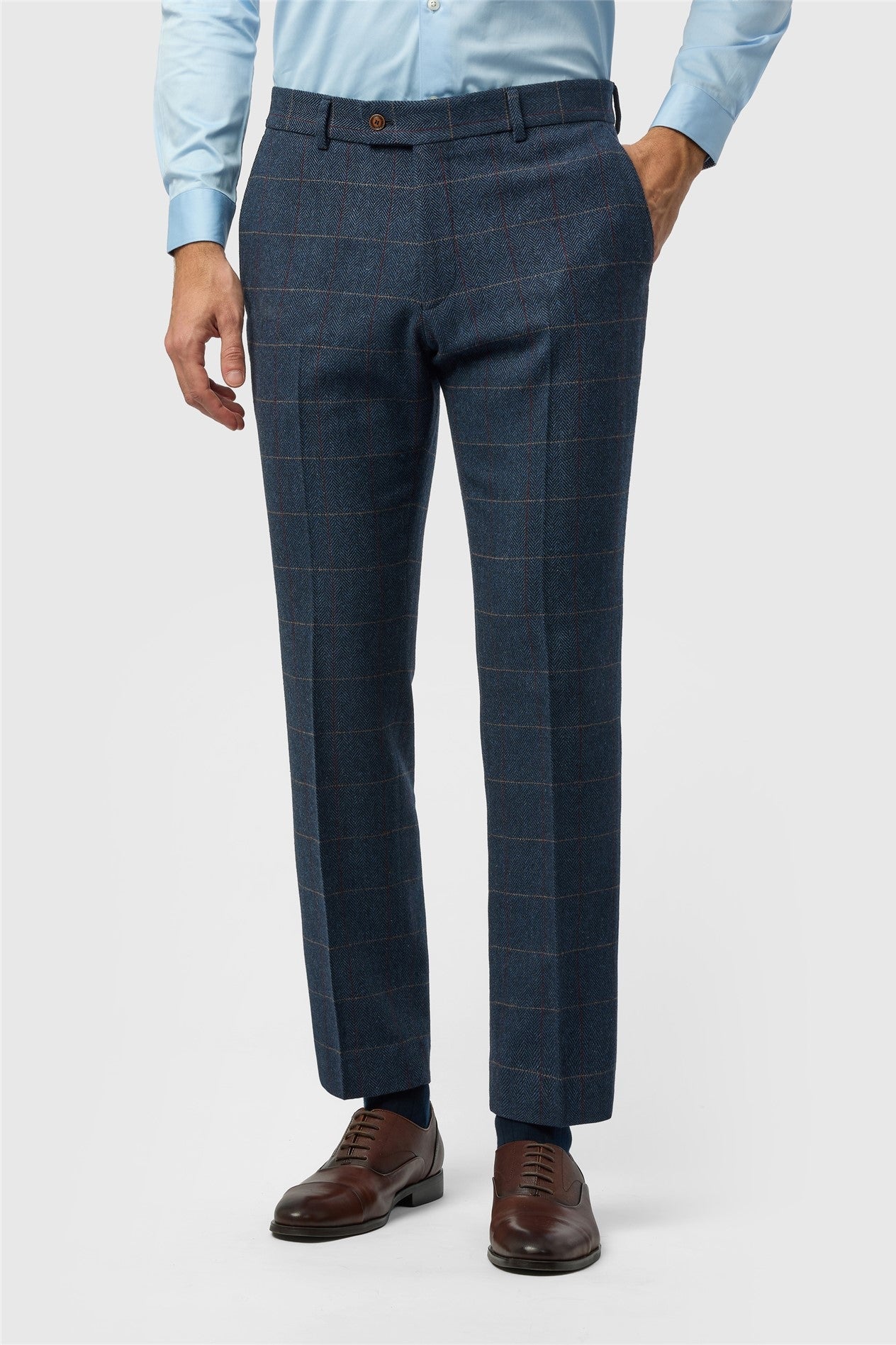 Blue Herringbone Check Men's Trousers Main image