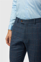 Blue Herringbone Check Men's Trousers