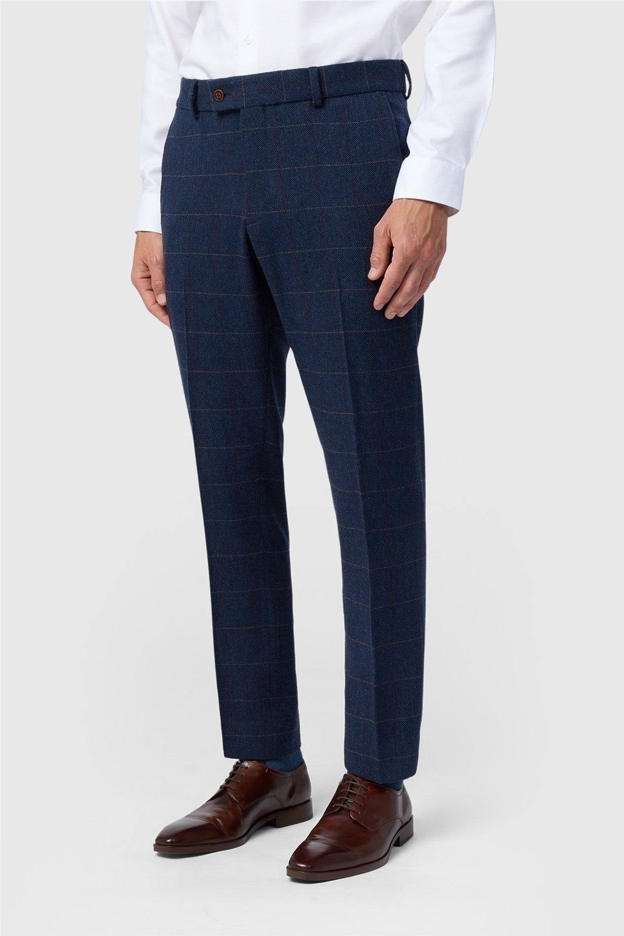 Navy Herringbone Check Men's Trousers Main image