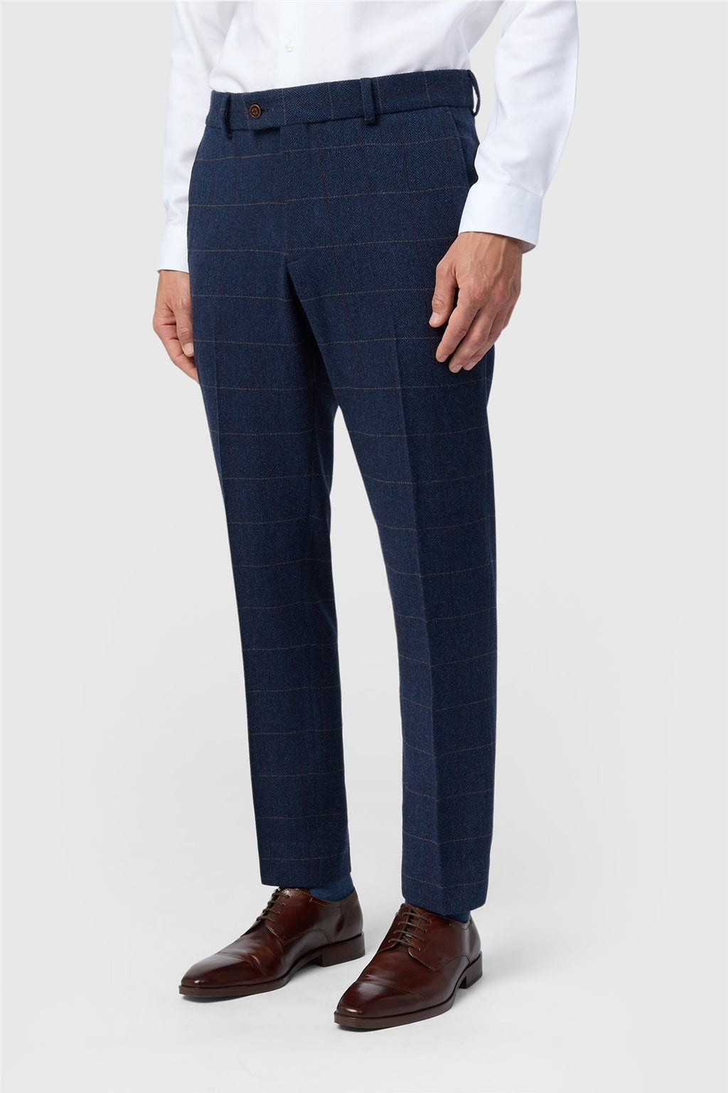 Navy Herringbone Check Men's Trousers