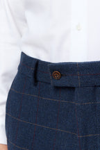 Navy Herringbone Check Men's Trousers