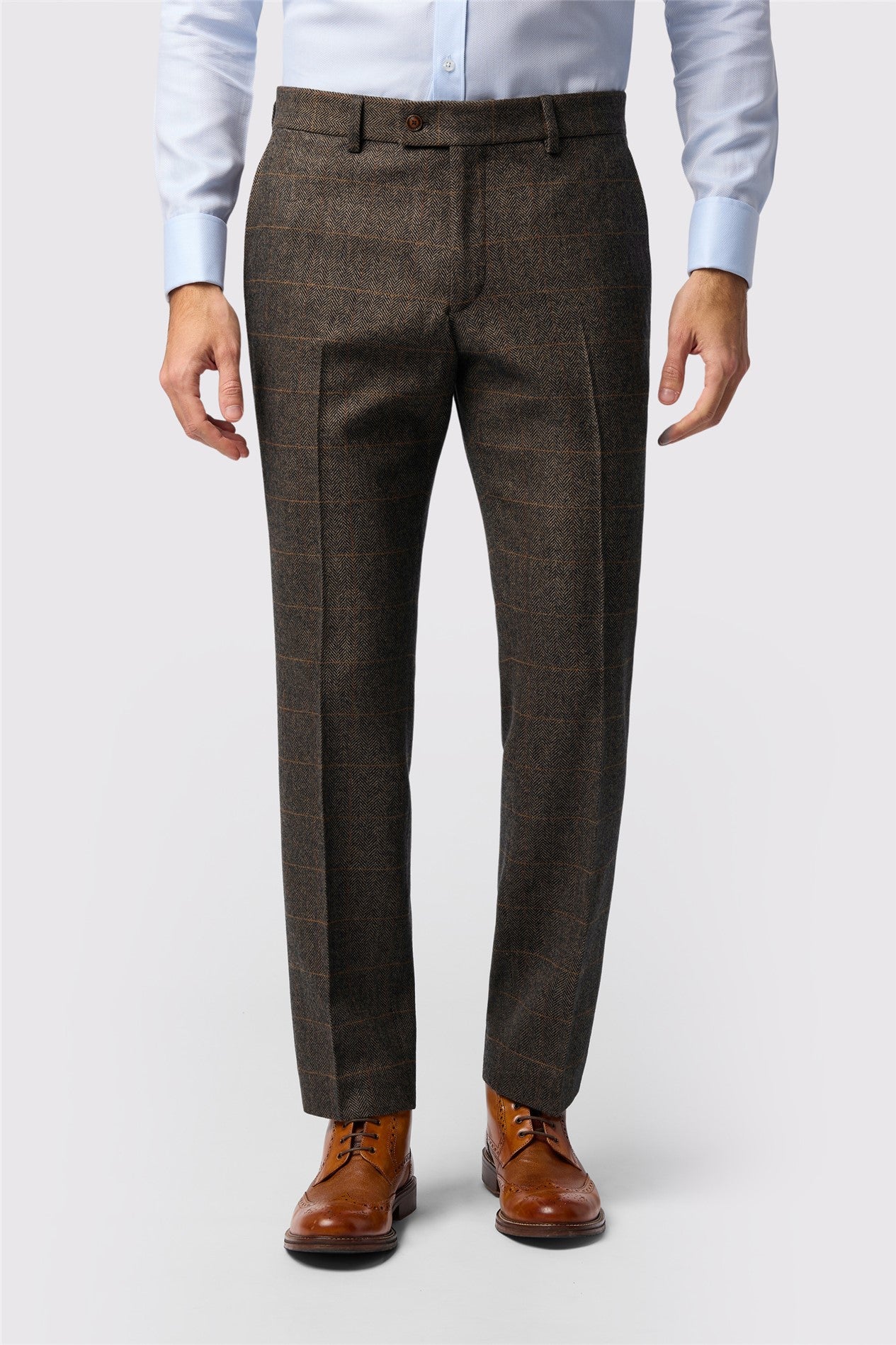 Brown Herringbone Check Men's Trousers Main image
