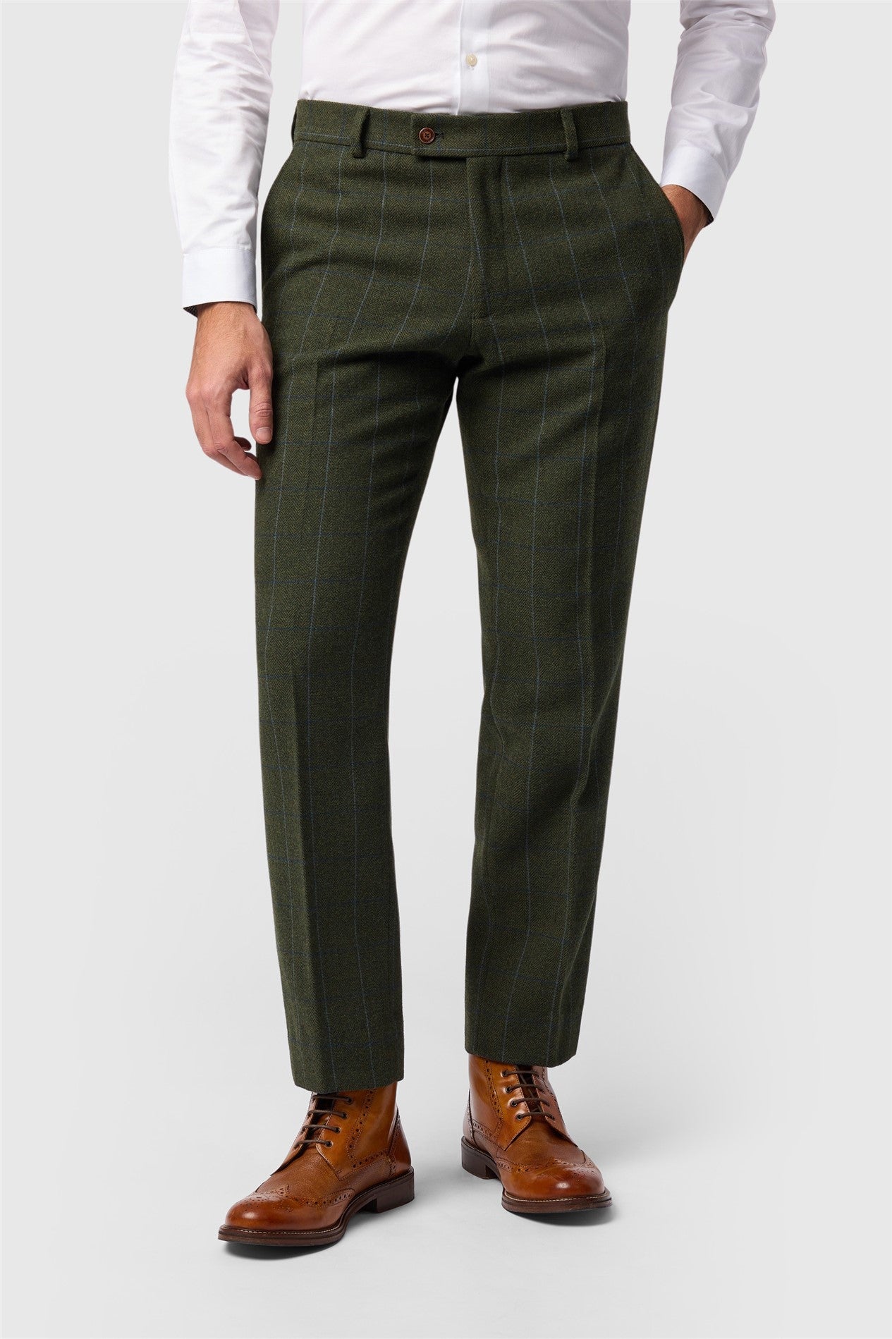 Green Herringbone Check Men's Trousers Main image