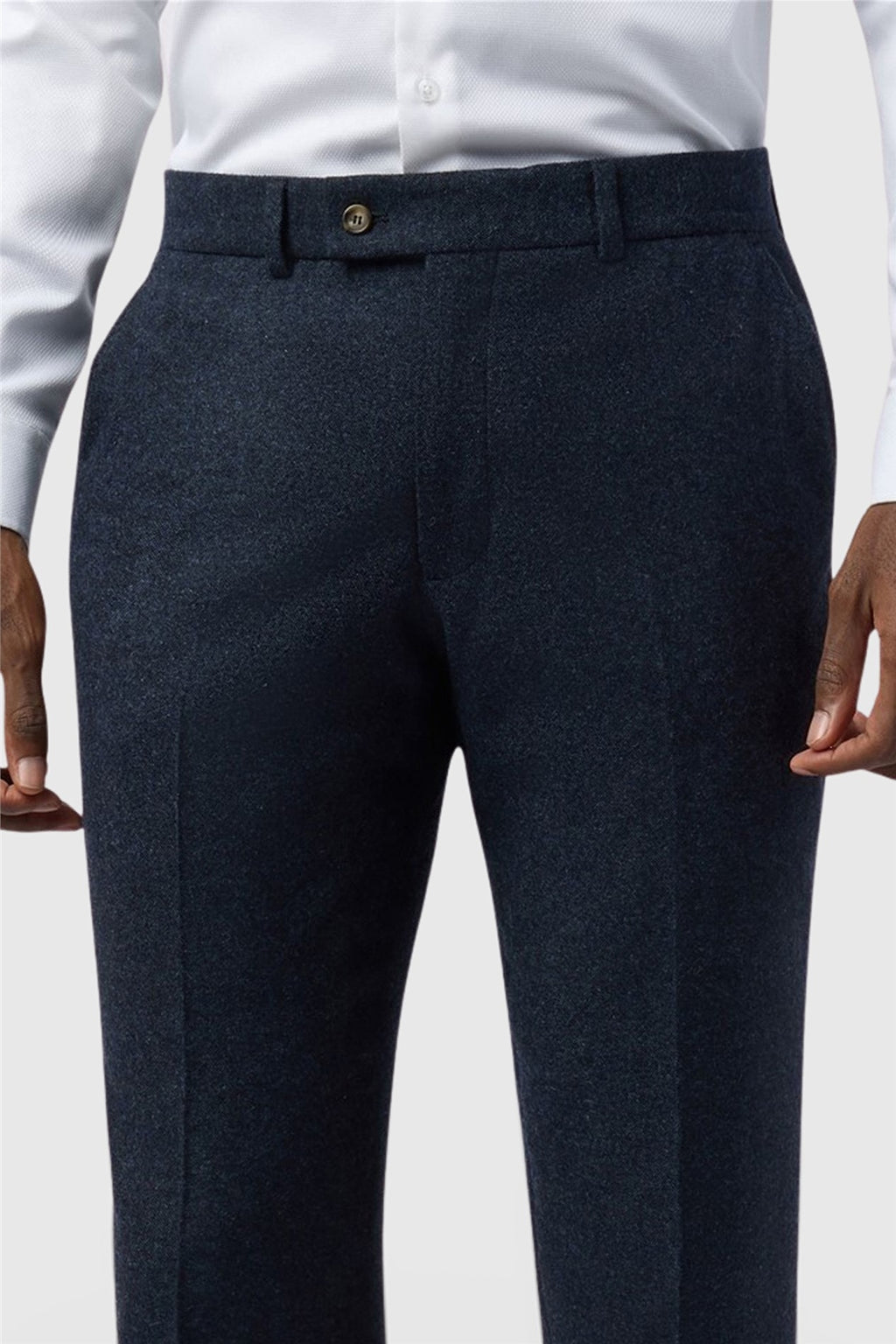 Navy Textured Men's Suit Trousers